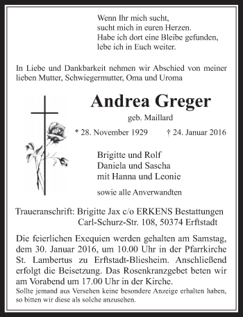 Anzeige von Andrea Greger von  Werbepost 