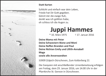 Anzeige von Juppi Hammes von  Blickpunkt Euskirchen 
