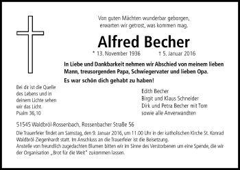 Anzeige von Alfred Becher von Kölner Stadt-Anzeiger / Kölnische Rundschau / Express