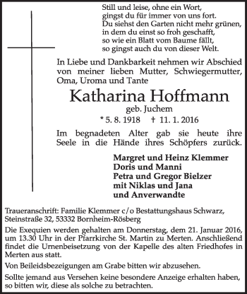 Anzeige von Katharina Hoffmann von  Schlossbote/Werbekurier 
