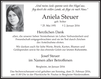 Anzeige von Aniela Steuer von  Sonntags-Post 