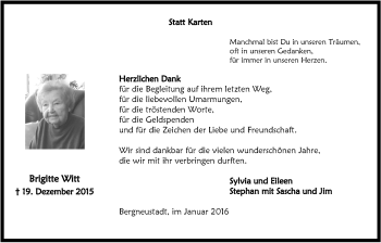 Anzeige von Brigitte Witt von  Anzeigen Echo 