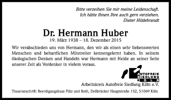 Anzeige von Hermann Huber von Kölner Stadt-Anzeiger / Kölnische Rundschau / Express