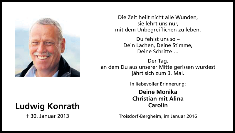  Traueranzeige für Ludwig Konrath vom 30.01.2016 aus Kölner Stadt-Anzeiger / Kölnische Rundschau / Express