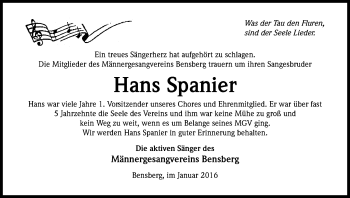 Anzeige von Hans Spanier von Kölner Stadt-Anzeiger / Kölnische Rundschau / Express