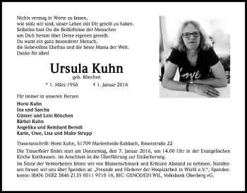 Anzeige von Ursula Kuhn von Kölner Stadt-Anzeiger / Kölnische Rundschau / Express