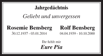 Anzeige von Rosemie und Rolf Bensberg von  Sonntags-Post 