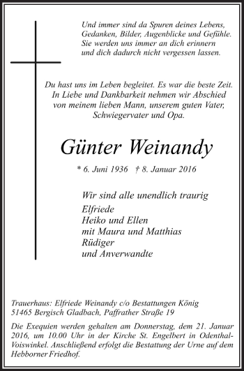 Anzeige von Günter Weinandy von  Bergisches Handelsblatt 
