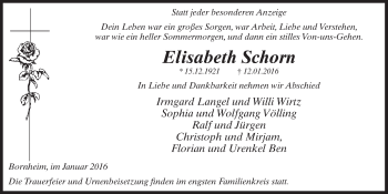 Anzeige von Elisabeth Schorn von  Schaufenster/Blickpunkt  Schlossbote/Werbekurier 