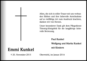 Anzeige von Emmi Kunkel von Kölner Stadt-Anzeiger / Kölnische Rundschau / Express