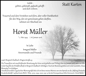 Anzeige von Horst Müller von Kölner Stadt-Anzeiger / Kölnische Rundschau / Express