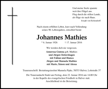 Anzeige von Johannes Mathies von Kölner Stadt-Anzeiger / Kölnische Rundschau / Express
