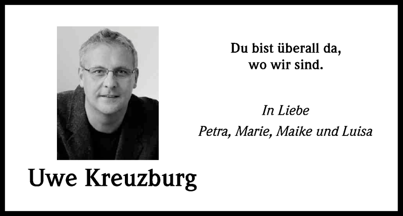  Traueranzeige für Uwe Kreuzburg vom 15.01.2016 aus Kölner Stadt-Anzeiger / Kölnische Rundschau / Express