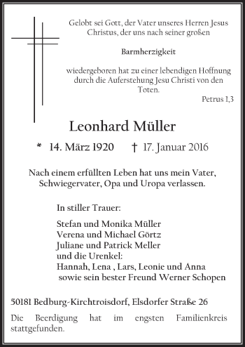 Anzeige von Leonhard Müller von  Werbepost 