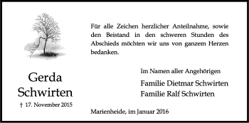 Anzeige von Gerda Schwirten von Kölner Stadt-Anzeiger / Kölnische Rundschau / Express