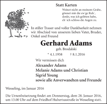 Anzeige von Gerhard Adams von  Schlossbote/Werbekurier 