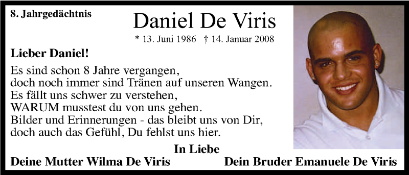  Traueranzeige für Daniel De Viris vom 16.01.2016 aus Kölner Stadt-Anzeiger / Kölnische Rundschau / Express