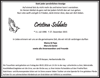 Anzeige von Cristina Soldato von  Sonntags-Post 