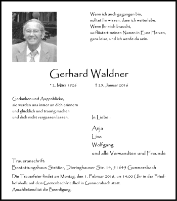 Anzeige von Gerhard Waldner von Kölner Stadt-Anzeiger / Kölnische Rundschau / Express