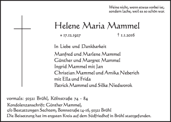 Anzeige von Helene Maria Mammel von  Schlossbote/Werbekurier 