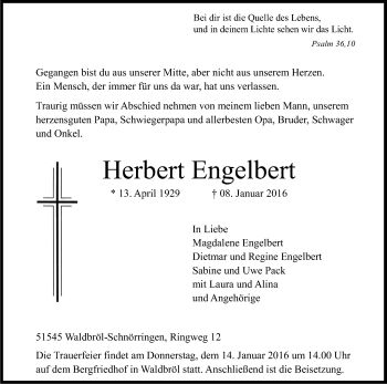 Anzeige von Herbert Engelbert von Kölner Stadt-Anzeiger / Kölnische Rundschau / Express