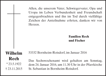Anzeige von Wilhelm Rech von  Schaufenster/Blickpunkt 