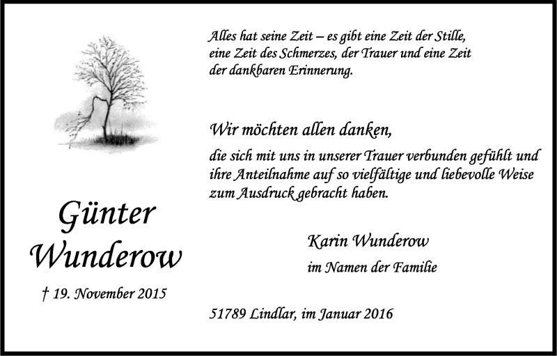  Traueranzeige für Günter Wunderow vom 09.01.2016 aus Kölner Stadt-Anzeiger / Kölnische Rundschau / Express