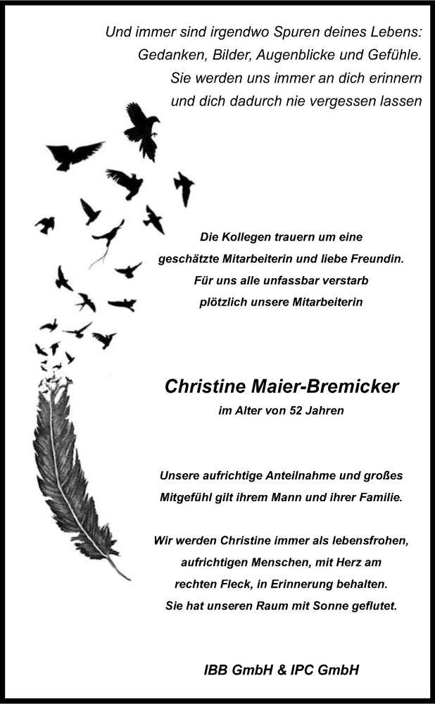  Traueranzeige für Christine Maier-Bremicker vom 06.01.2016 aus Kölner Stadt-Anzeiger / Kölnische Rundschau / Express