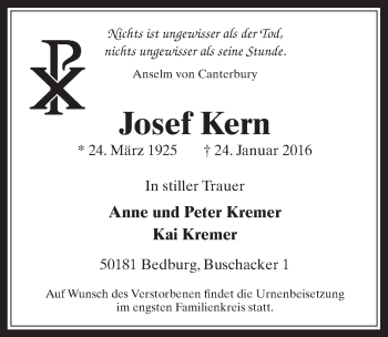 Anzeige von Josef Kern von  Werbepost 