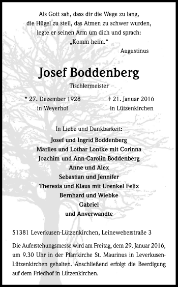 Anzeige von Josef Boddenberg von Kölner Stadt-Anzeiger / Kölnische Rundschau / Express