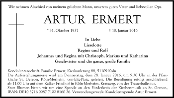 Anzeige von Artur Ermert von Kölner Stadt-Anzeiger / Kölnische Rundschau / Express