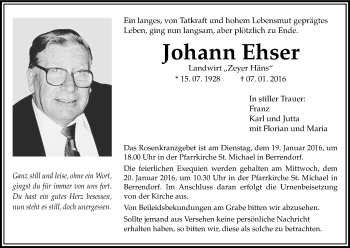 Anzeige von Johann Ehser von Kölner Stadt-Anzeiger / Kölnische Rundschau / Express