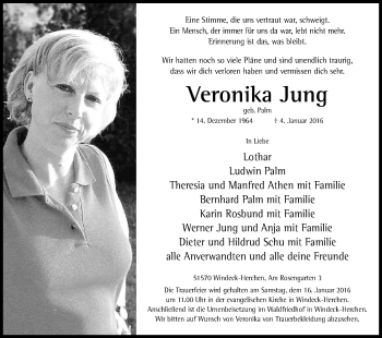 Anzeige von Veronika Jung von Kölner Stadt-Anzeiger / Kölnische Rundschau / Express