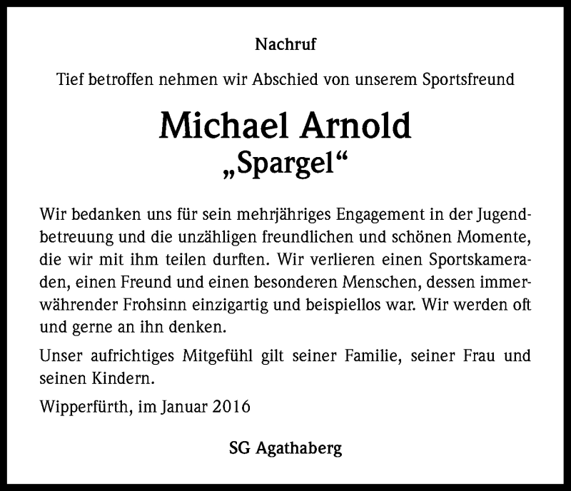  Traueranzeige für Michael Arnold vom 13.01.2016 aus Kölner Stadt-Anzeiger / Kölnische Rundschau / Express