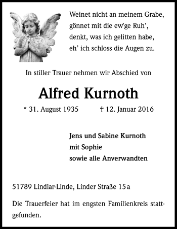 Anzeige von Alfred Kurnoth von Kölner Stadt-Anzeiger / Kölnische Rundschau / Express