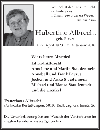 Anzeige von Hubertine Albrecht von  Werbepost 
