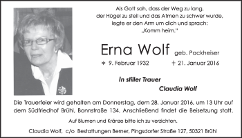 Anzeige von Erna Wolf von  Schlossbote/Werbekurier 