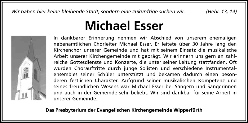  Traueranzeige für Michael Esser vom 07.01.2016 aus Kölner Stadt-Anzeiger / Kölnische Rundschau / Express