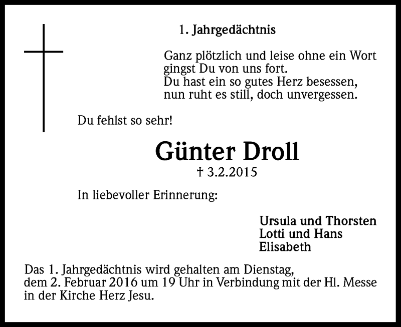  Traueranzeige für Günter Droll vom 18.07.2023 aus Kölner Stadt-Anzeiger / Kölnische Rundschau / Express