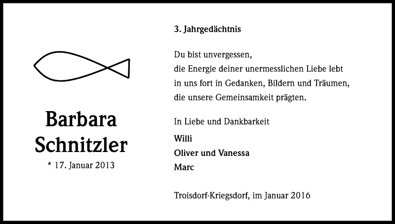  Traueranzeige für Barbara Schnitzler vom 16.01.2016 aus Kölner Stadt-Anzeiger / Kölnische Rundschau / Express