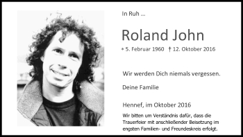 Anzeige von Roland John von Kölner Stadt-Anzeiger / Kölnische Rundschau / Express
