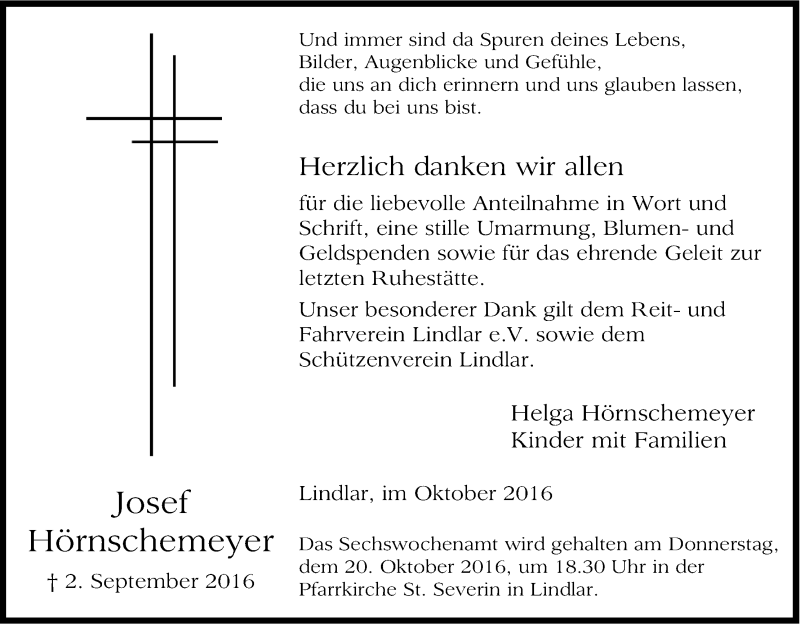  Traueranzeige für Josef Hörnschemeyer vom 15.10.2016 aus Kölner Stadt-Anzeiger / Kölnische Rundschau / Express