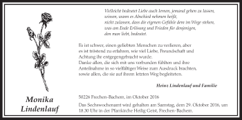 Anzeige von Monika Lindenlauf von  Sonntags-Post 