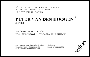 Anzeige von Peter van den Hoogen von Kölner Stadt-Anzeiger / Kölnische Rundschau / Express
