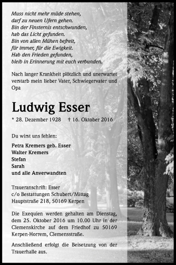 Anzeige von Ludwig Esser von Kölner Stadt-Anzeiger / Kölnische Rundschau / Express