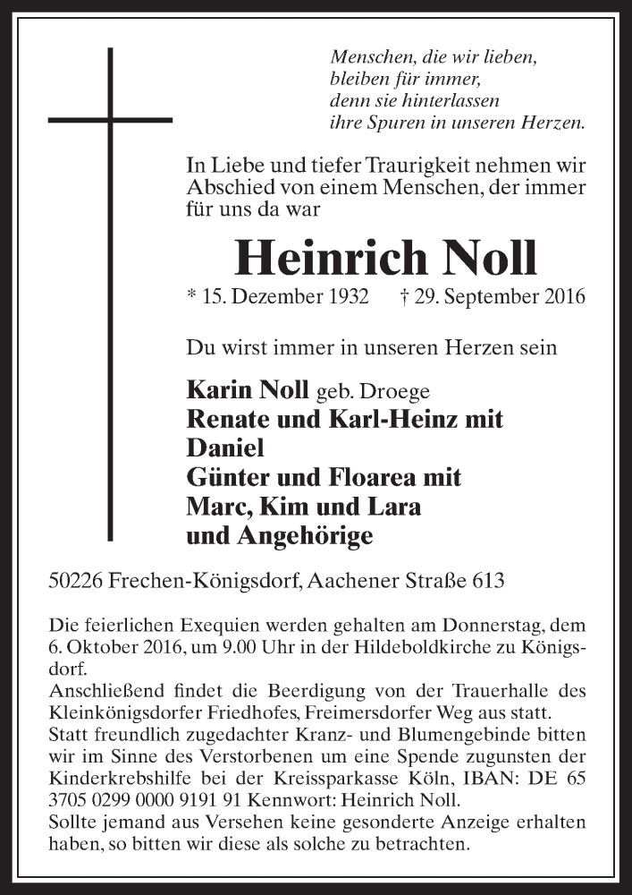  Traueranzeige für Heinrich Noll vom 05.10.2016 aus  Wochenende 