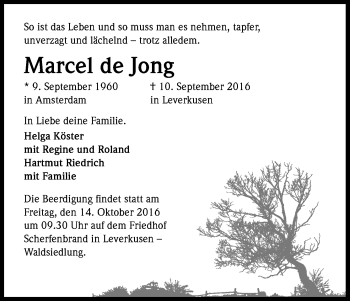 Anzeige von Marcel de Jong von Kölner Stadt-Anzeiger / Kölnische Rundschau / Express