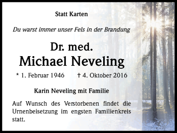 Anzeige von Michael  Neveling von Kölner Stadt-Anzeiger / Kölnische Rundschau / Express