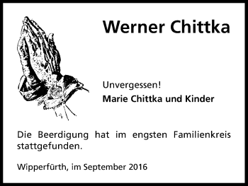 Anzeige von Werner Chittka von Kölner Stadt-Anzeiger / Kölnische Rundschau / Express
