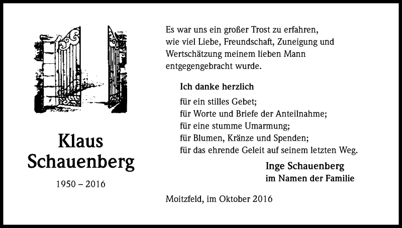  Traueranzeige für Klaus Schauenberg vom 15.10.2016 aus Kölner Stadt-Anzeiger / Kölnische Rundschau / Express